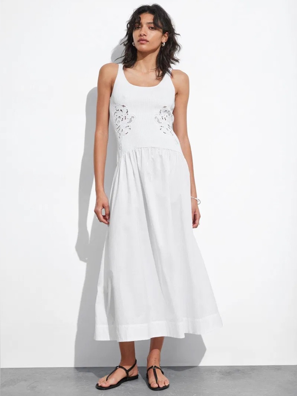 & Other Stories Embroidered Tank Midi Dress White Small NWT
